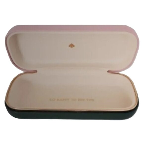 KATE SPADE Hardshell Eyewear Case Pink & Forest Green Goldtone Trim Storage Case - Picture 2 of 8